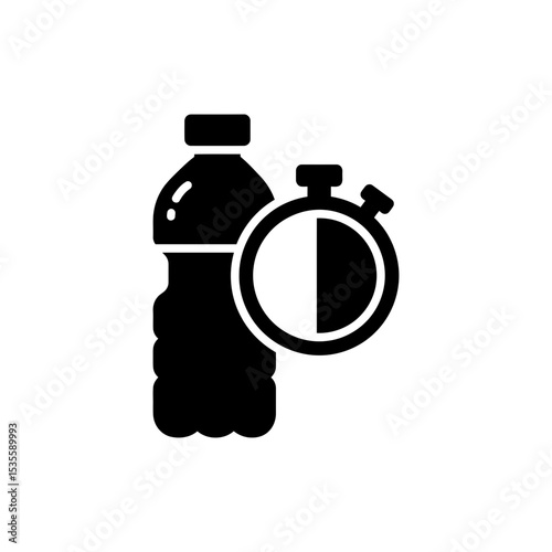 Water bottle with stopwatch icon representing hydration timing
