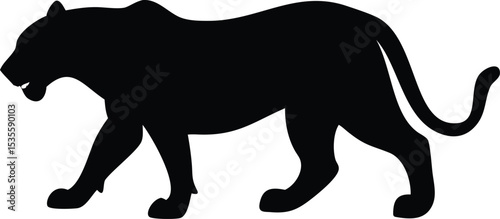 Black silhouette depicting a powerful walking panther or jaguar on a white background