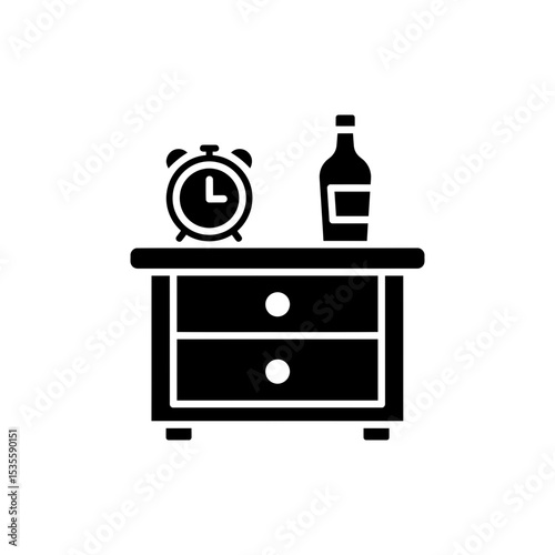 Nightstand with Clock and Bottle Relaxation Icon