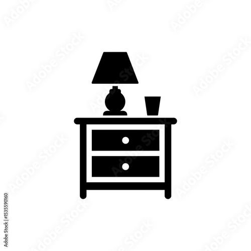Nightstand with Lamp and Glass Bedside Icon