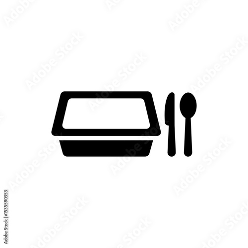 Cutlery Beside Packed Meal Tray Ready to Eat Icon