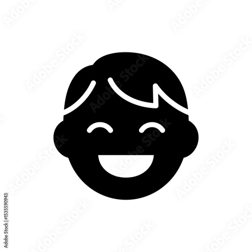 Happy child smiling widely with closed eyes joy