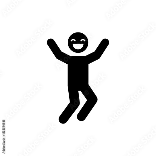 Gleeful jump with laughing mouth expressing happiness and energy