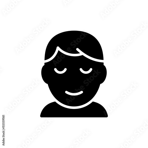 Face with closed eyes and slight grin showing calm happiness