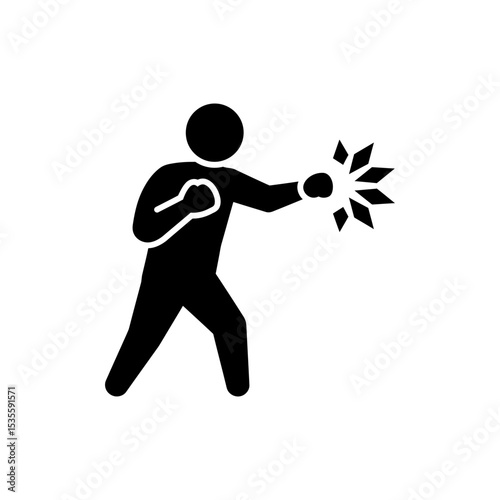 Boxer In Punching Stance Ready For Fight Training