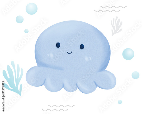 Funny jellyfish with background under sea