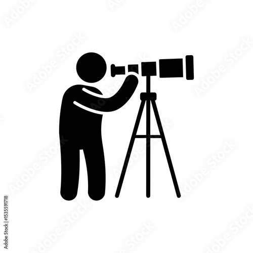 Character Looking Through Telescope Stargazing Outdoors