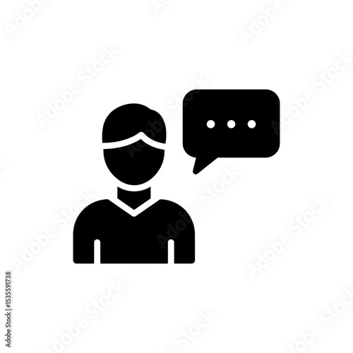 Character with speech bubble indicating communication and dialogue