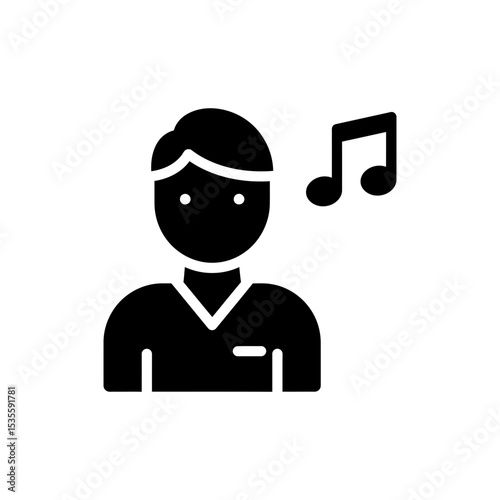 Musical character with music note expressing passion for sound art