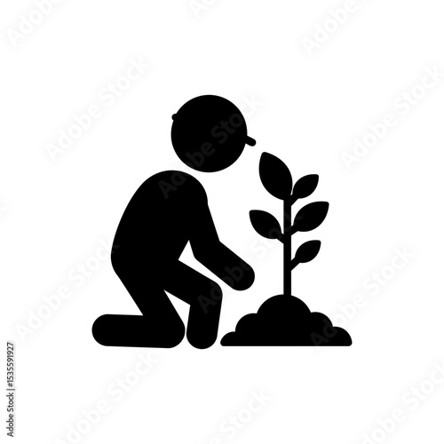 Character Planting Tree Seedling Outdoors in Nature
