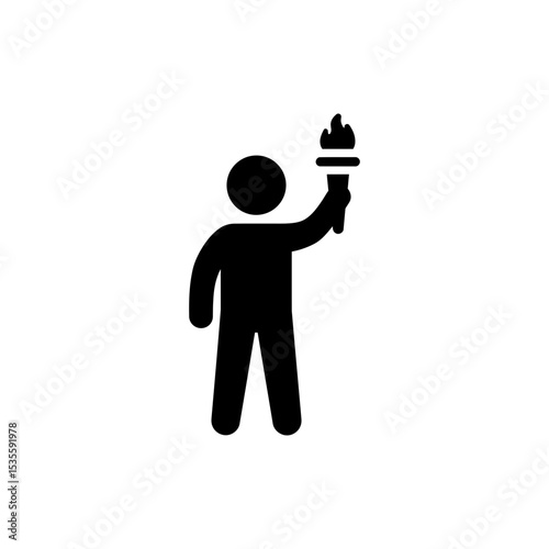 Character Holding Torch Lighting Way with Flame