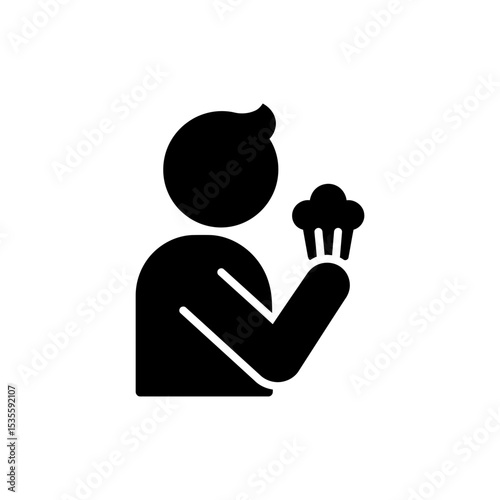 Character eating cupcake enjoying sweet dessert treat