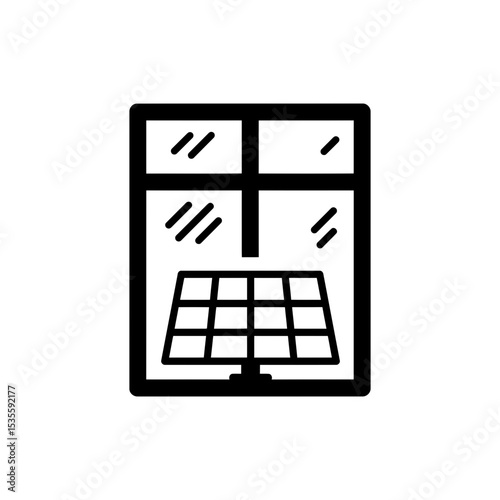 Window with solar panel icon inside renewable energy symbol