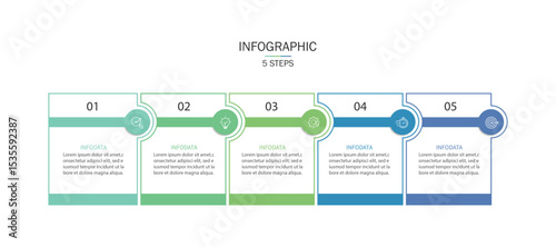 Business infographic template timeline with 5 element for presentation. Workflow, marketing, planning, timeline and annual report. Vector illustration.