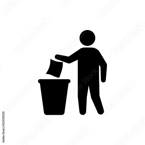 Person icon throwing paper in recycle bin for waste awareness concept