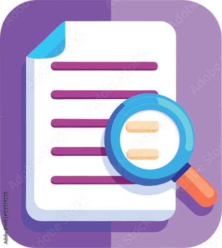 Document search magnifying glass icon illustration