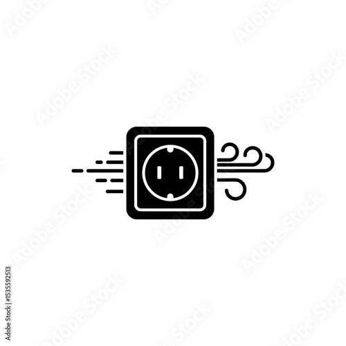 Electric outlet icon surrounded by wind lines for renewable energy
