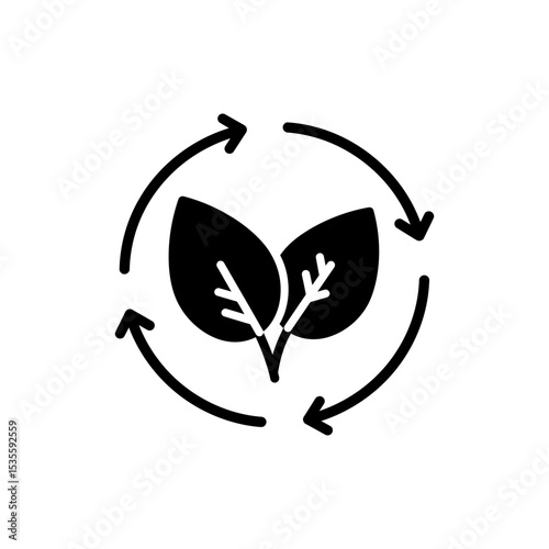 Leaf inside circular motion arrows icon symbolizing eco recycling