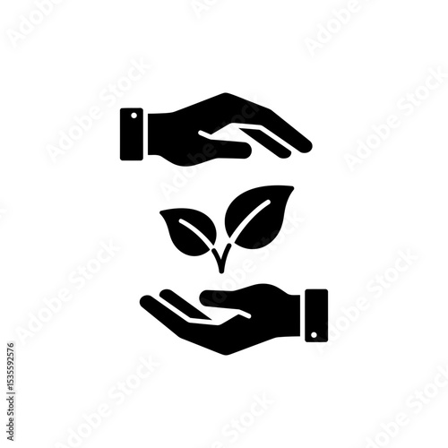 Hands forming loop around leaf icon representing protection of nature