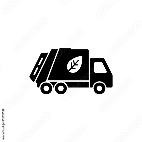 Garbage truck icon with eco leaf badge for sustainable waste collection