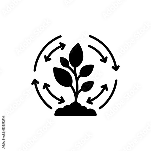 Air circulation arrows around plant icon representing eco ventilation