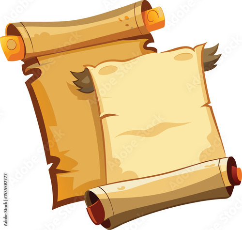 Two antique parchment scrolls blank template