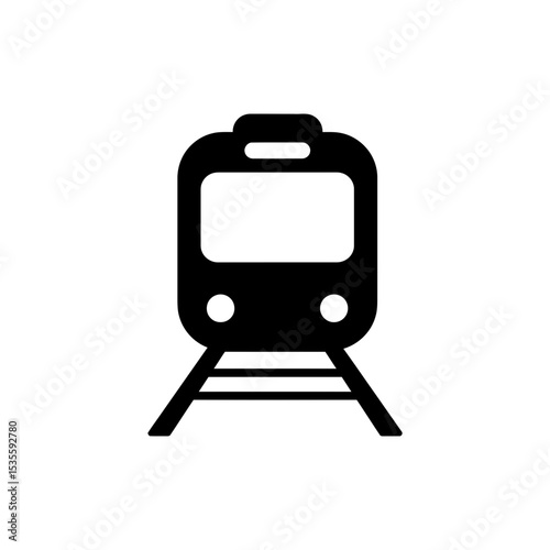 Train front view on railway tracks with visible rails