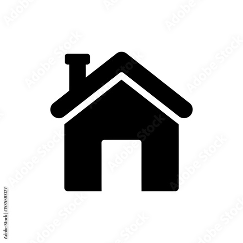 House Icon with Chimney and Slanted Roof Structure