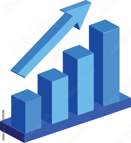 Isometric blue bar graph showing growth and success