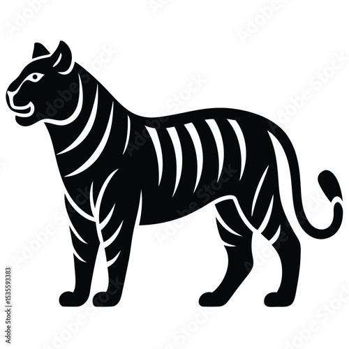 Elegant black and white illustration of a powerful tiger in a simple minimalist design