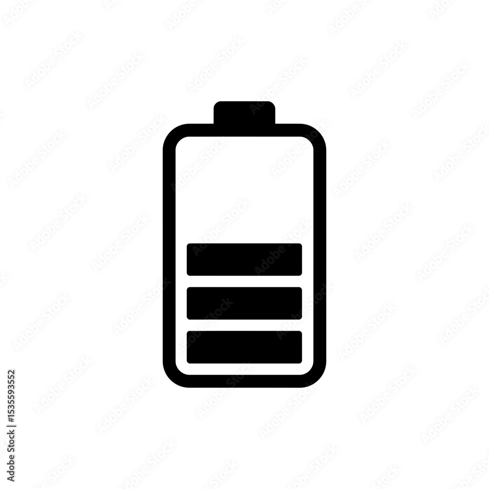 Battery icon with charge segments indicating remaining power level Battery icon with charge segments indicating remaining power level