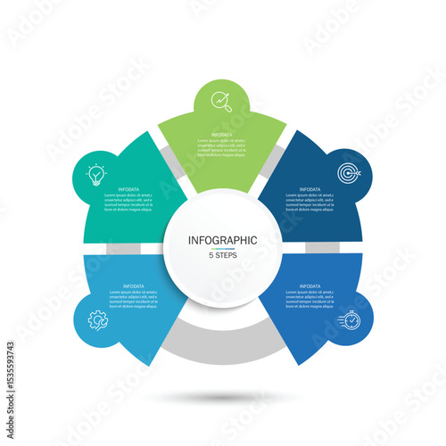 Business visualization infographic circle design template with 5 options, steps or processes. Business presentation.