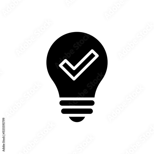 Light Bulb with Check Mark Idea Approval Icon Image