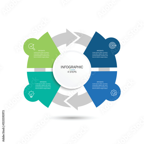 Business visualization infographic circle design template with 4 options, steps or processes. Business presentation.