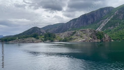 Wallpaper Mural Norwegian fjord with big tree covered mountains  Torontodigital.ca