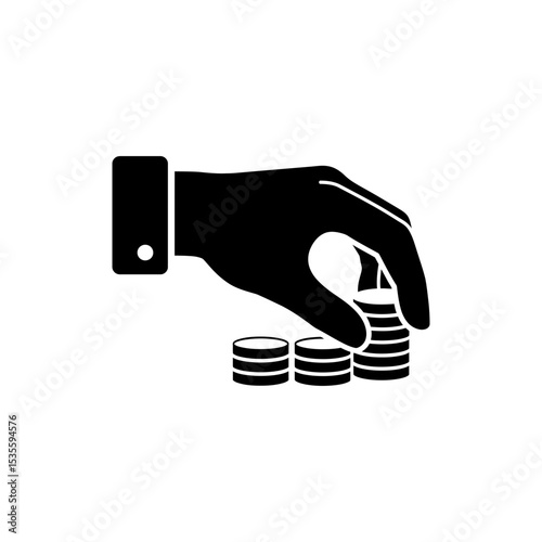 Hand Grabbing Coin Stack Symbolizing Financial Control And Investment