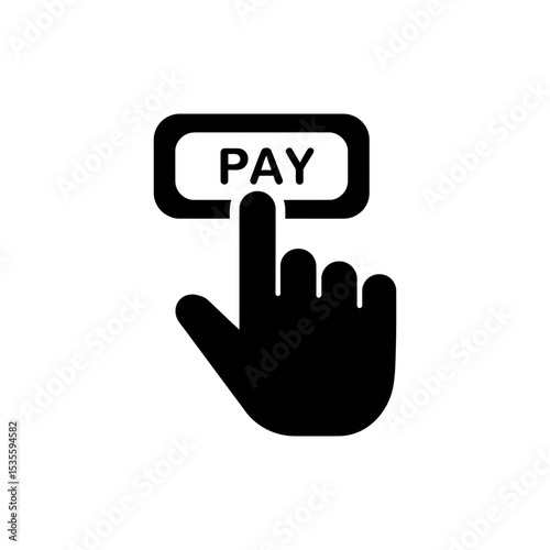 Hand touching pay button on digital device for online payment