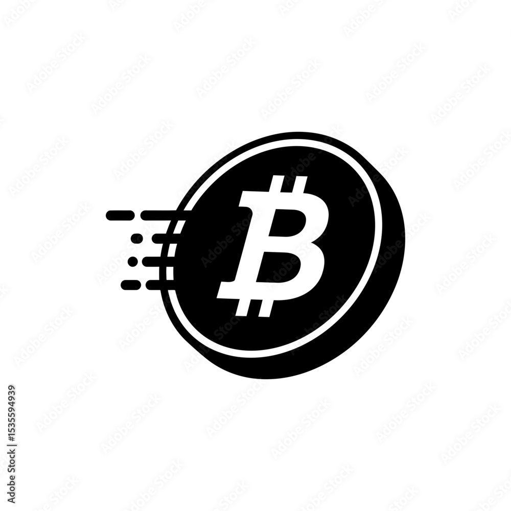 Fototapeta premium 3D Effect Bitcoin Coin In Motion Cryptocurrency Illustration