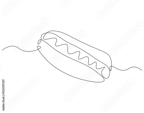Hot dog continuous line. Continuous one line drawing of hot dog. American, fast food concept. Single line drawing