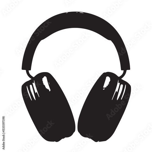 Modern Headphones Isolated on White Background in a Bold Silhouette Style silhouette stylish depiction headphones silhouette