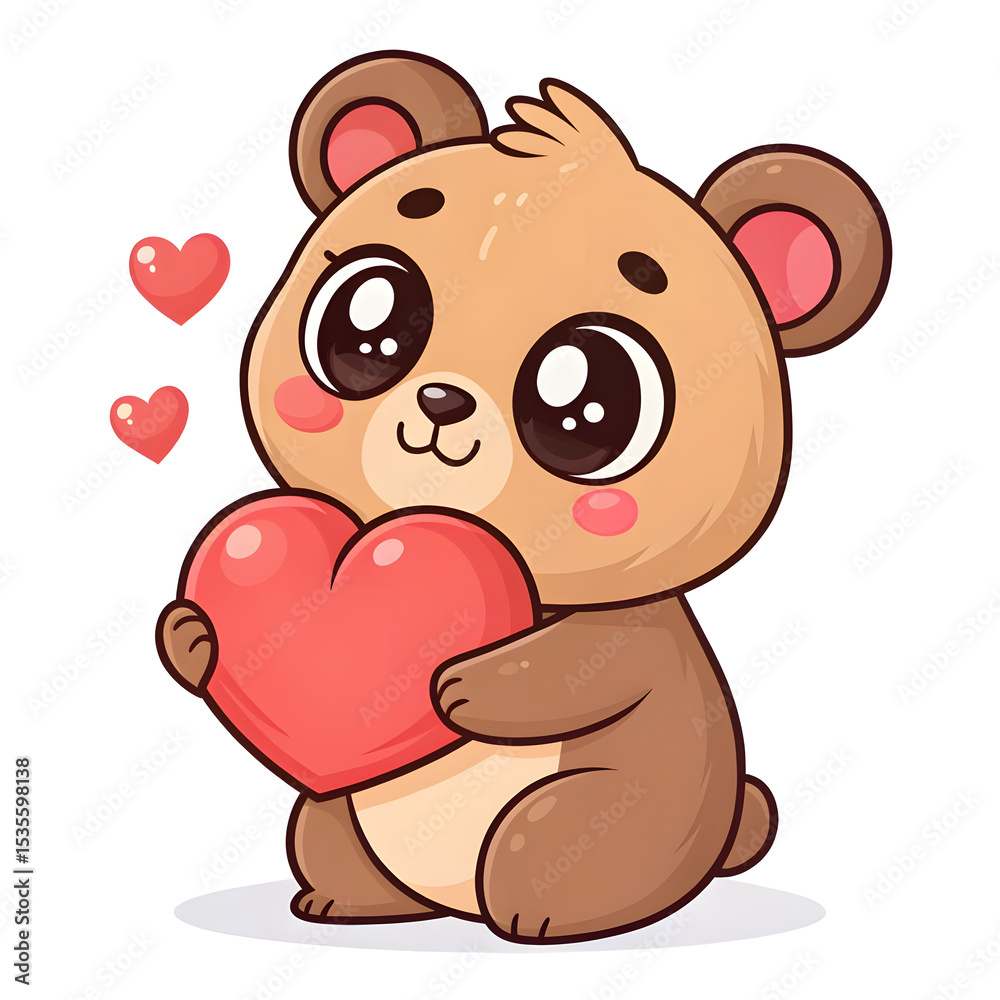 Cute brown cartoon bear toy with a heart, a fun illustration for a child Cute brown cartoon bear toy with a heart, a fun illustration for a child