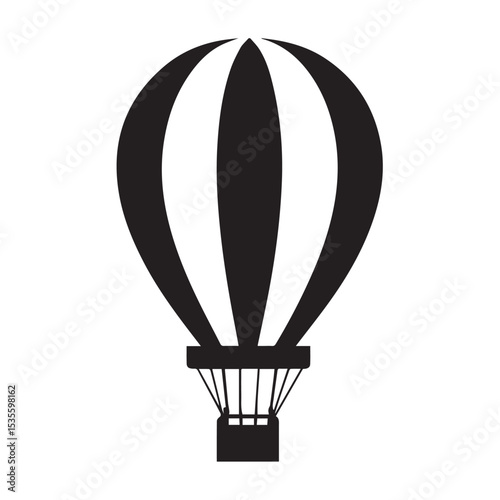Striking Black and White Hot Air Balloon Illustration with Bold Stripes and Basket Silhouette This image