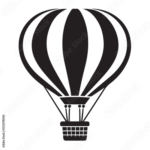 Striking Hot Air Balloon Vector Illustration in Black and White Silhouette Style This image showcases hot