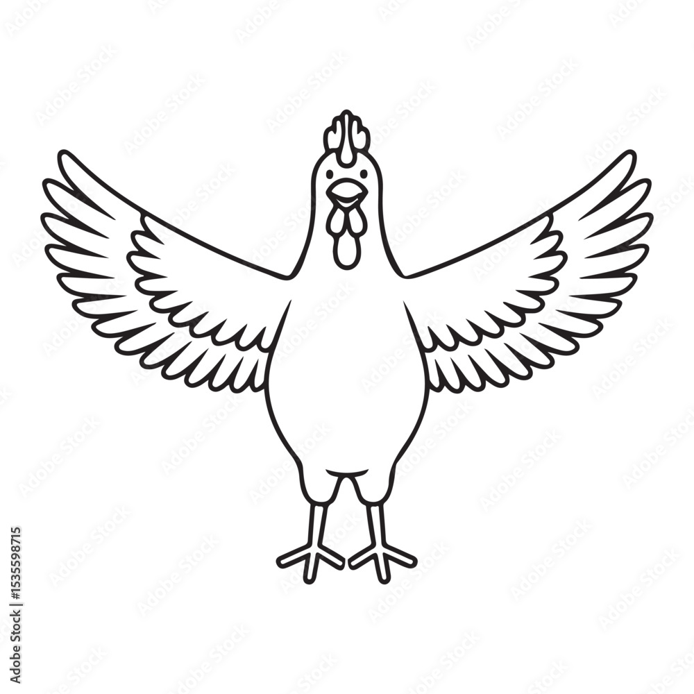 Obraz premium chicken line art icon vector illustration, rooster hen icon vector outline on white background