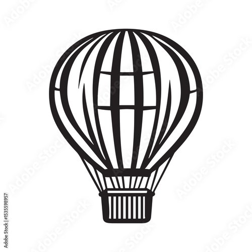 Striking Hot Air Balloon Illustration with Black and White Stripes in Silhouette Style silhouette bold black