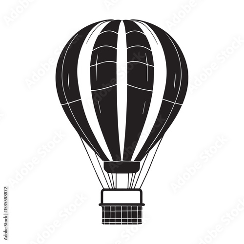 Striking Hot Air Balloon Design Featuring a Gondola and a Patterned Envelope in Silhouette Style silhouette