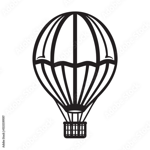Simple Black and White Hot Air Balloon with Basket Silhouette Isolated on a White Background silhouette
