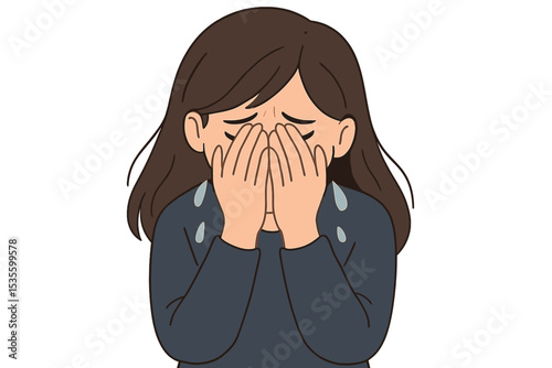 Sad woman crying, covering her face with hands in despair. Unhappy girl feeling grief and sorrow. Concept of depression, mental health problems, emotional stress, and anxiety.