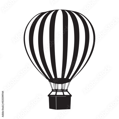 Striking Hot Air Balloon with Stripes in Black and White Silhouette Style simple yet elegant hot