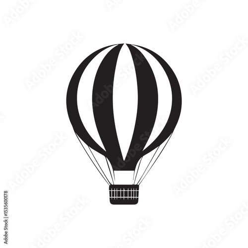 Striking Hot Air Balloon Illustration in Black and White Silhouette Design on White Background silhouette bold